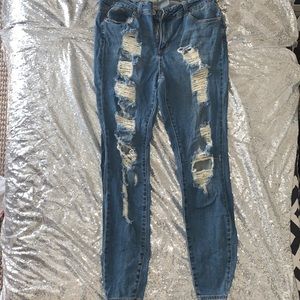Medium dark distressed jeans